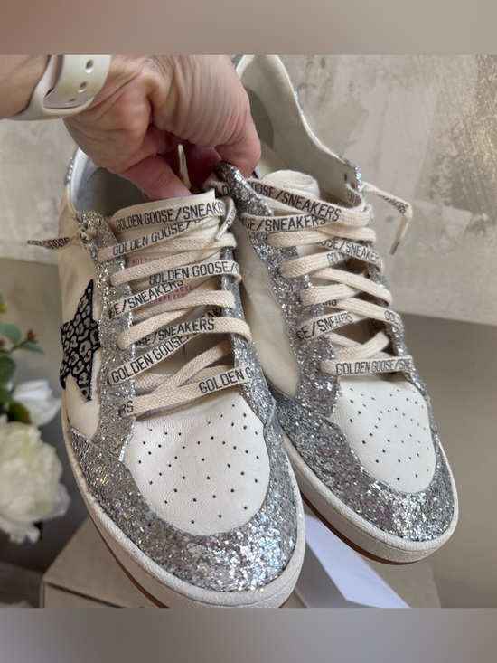 Golden Goose Shoes - Golden Goose White Leather Sneakers with Silver Glitter Trim